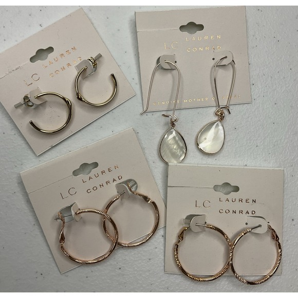 LC Lauren Conrad Jewelry - LC Lauren Conrad Teardrop Hoop Earrings Lot Of 4 Gold Tone‎ Dangle Drop NWT